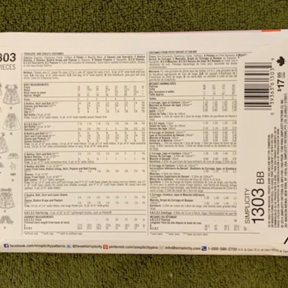 SIMPLICITY 1303 Girl's Halloween Costume Princess Dress Sewing Pattern - Picture 2 of 4